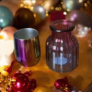 Glass vase and pencil holder purple blue (2) piece in bundle